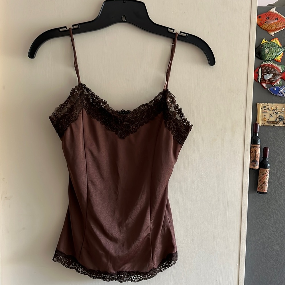 Brown silky camisole with lace